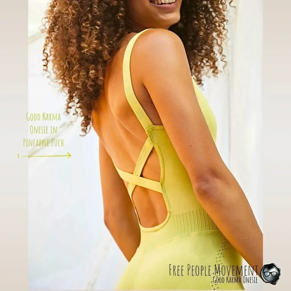 FP MOVEMENT GOOD KARMA ONESIE IN PINEAPPLE PUNCH GREEN-YELLOW SIZE MED/LARGE